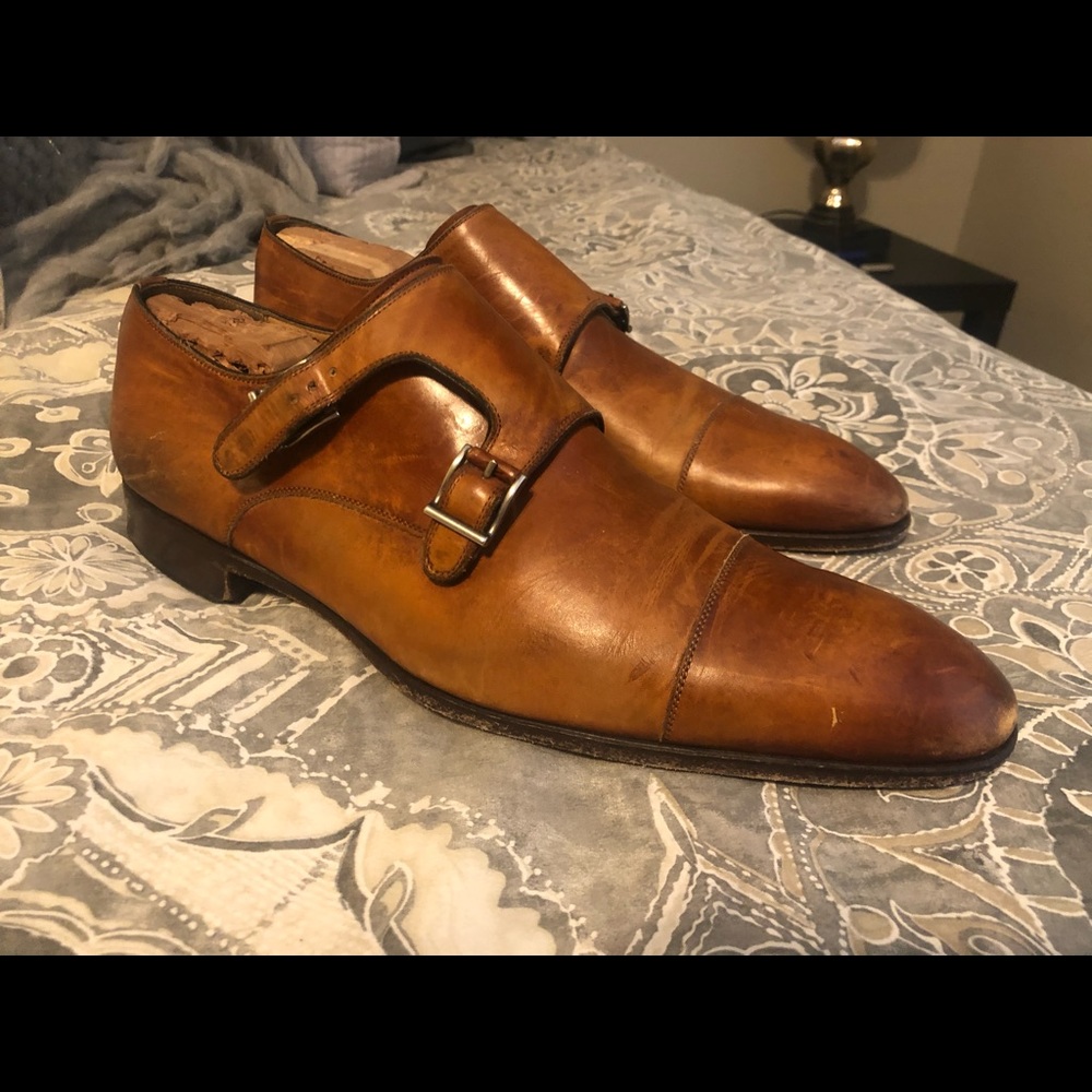 Magnanni Cap Toe Double Monk Strap Brown Leather